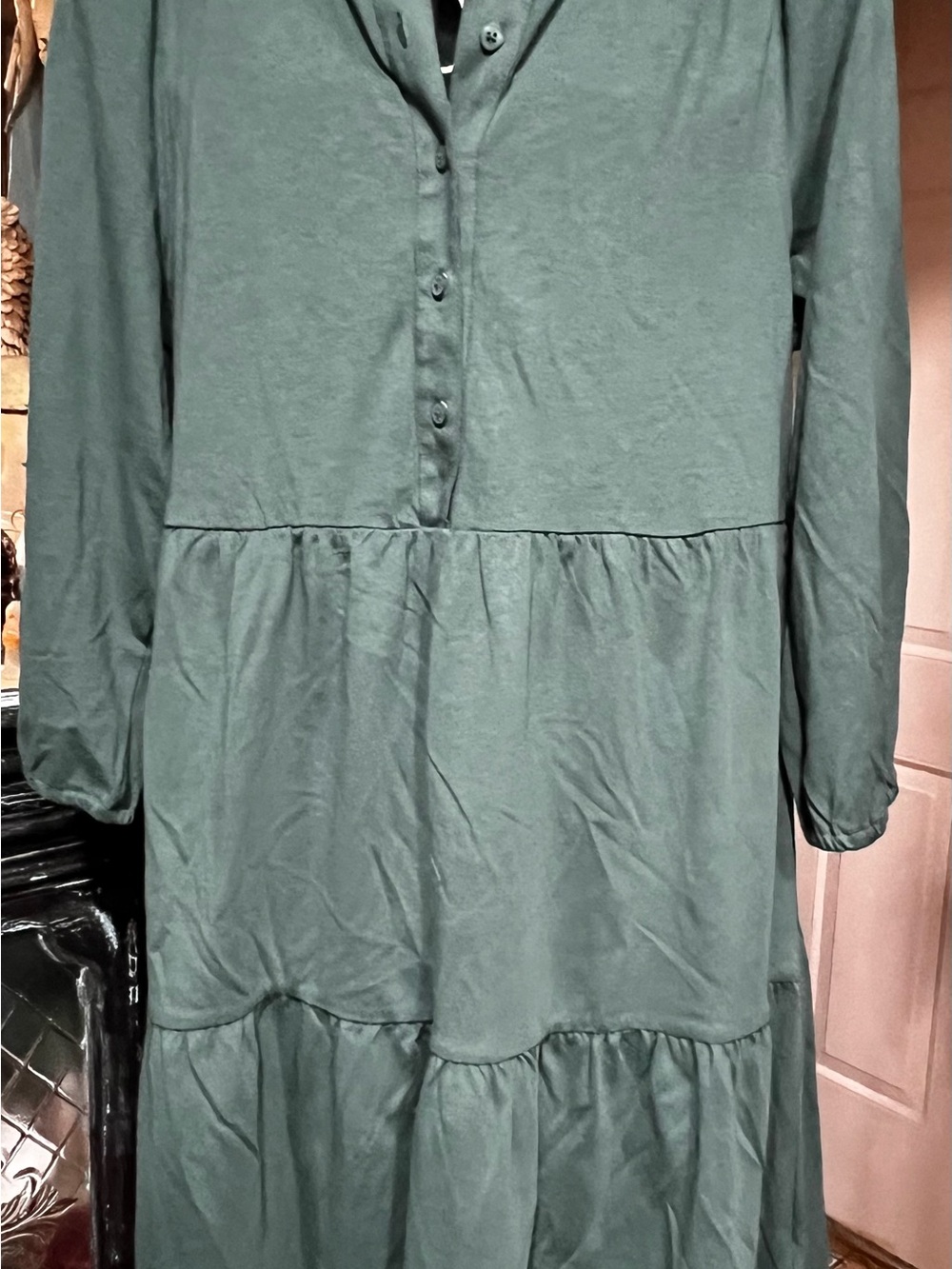 GAP Dark Teal Button-Front Tiered Dress